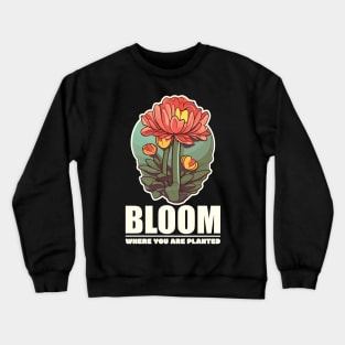 Bloom Where You Are Planted" T-Shirt - Cartoon Flower Design Crewneck Sweatshirt